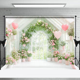 Aperturee - Aperturee Greenery Floral Warm White Hosue Balloons Backdrop